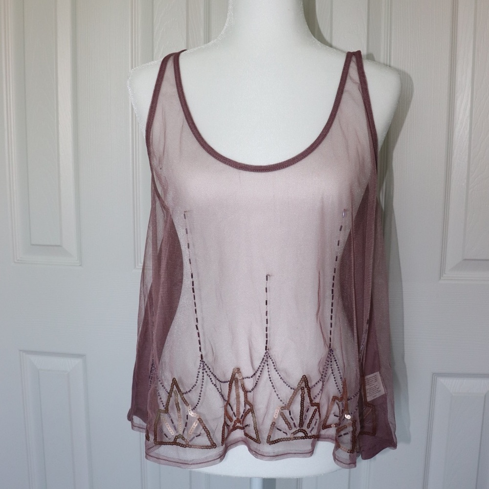 Decree Sheer Embellished Beaded Sequin Tank Top